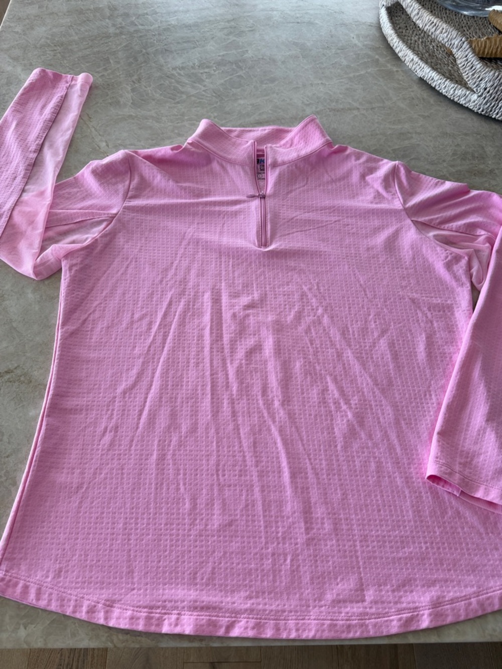 IBKUL Womens Mesh Long Sleeve Mock Neck 1/4 Zip Top Pink Nylon Icefil Large - Picture 2 of 6